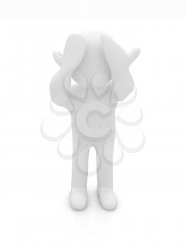 3d personage with hands on face on white background. Series: human emotions