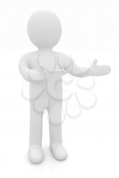 Happy 3d business man showing copy space, isolated on white 