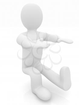 3d man isolated on white. Series: morning exercises - hands with foot forward and squatting on one leg