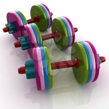 Colorful dumbbells on a white background