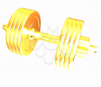 Gold dumbbells isolated on a white background