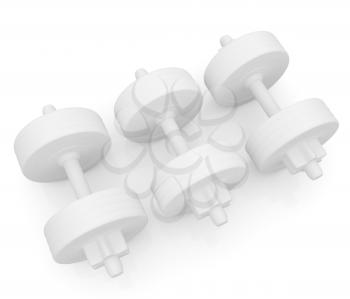 White dumbbells on a white background