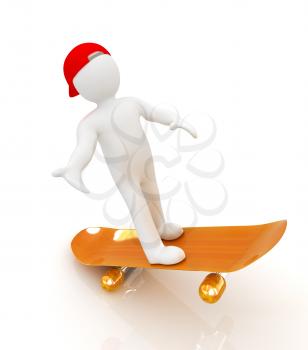 3d white person with a skate and a cap. 3d image on a white background