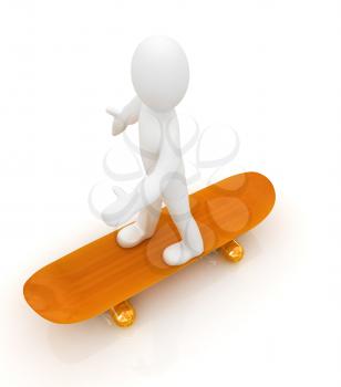 3d white person with a skate and a cap. 3d image on a white background