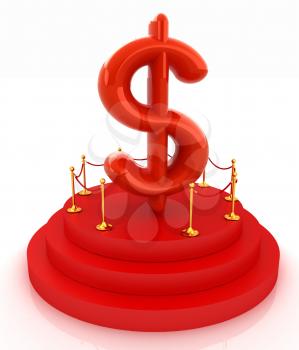 Dollar sign on podium. 3D icon on white background 