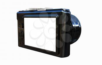 3d illustration of photographic camera on white background