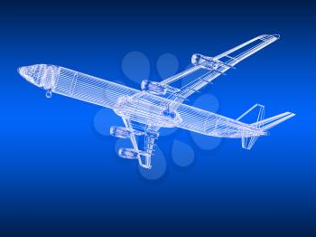 3d model Flying airplane on gradient background