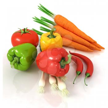 fresh vegetables with green leaves on a white background