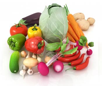 fresh vegetables with green leaves on a white background