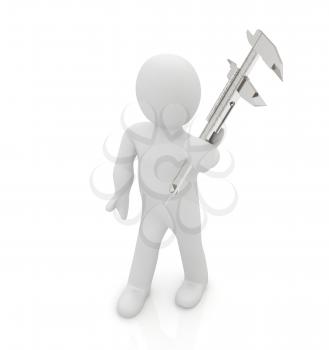 3d man with vernier caliper on a white background