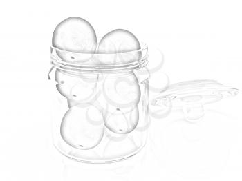 Jar with peaches on white background 