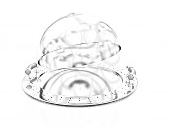 Metall glossy salver dish under cover on a white background