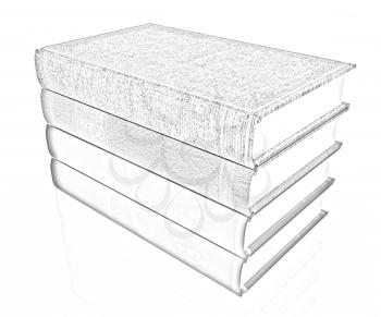 The stack of books on a white background