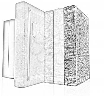 The stack of books on a white background