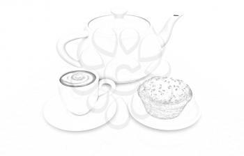 Appetizing pie and cup of coffee on a white background