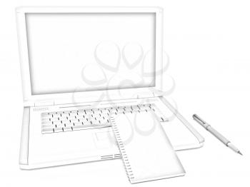 laptop and notepad on a white background