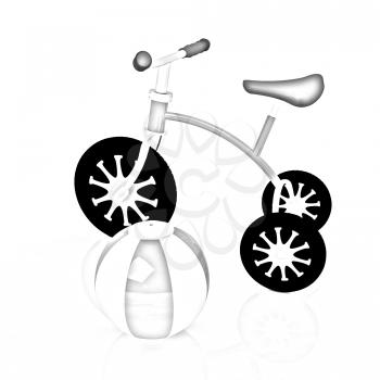 children's bike with colorful aquatic ball on white background