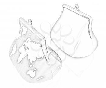 Purse Earth and purses. On-line concept on a white background