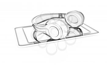 a creative cellphone with headphones isolated on white, portable audio concept 