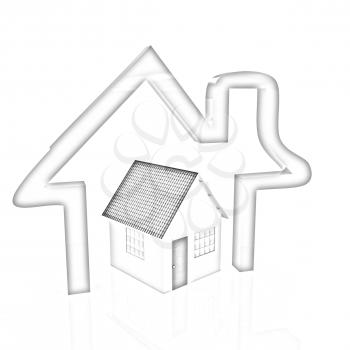 3d green house and icon house on white background 