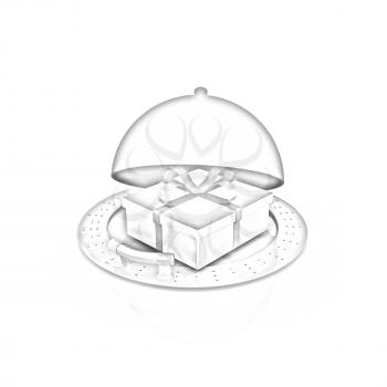 Illustration of a luxury gift on restaurant cloche on a white background