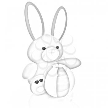 soft toy hare and colorful aquatic ball on a white background