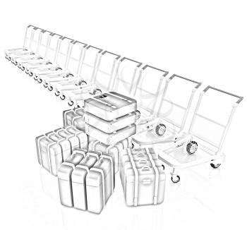 Trolleys for luggages at the airport and luggages 