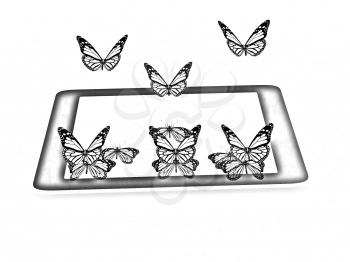 butterflies on a phone on a white background