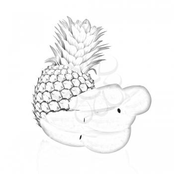 pineapple and bananas on a white background