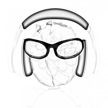 Green cabbage with sun glass and headphones front face on a white background