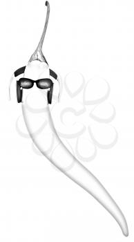 chili pepper with sun glass and headphones front face on a white background