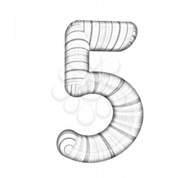 Wooden number 5- five on a white background. 