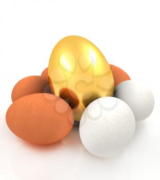 Eggs and gold easter egg