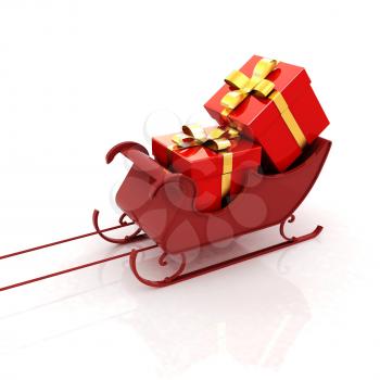 Christmas Santa sledge with gifts on a white background 