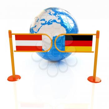 Three-dimensional image of the turnstile and flags of Germany and Austria on a white background 