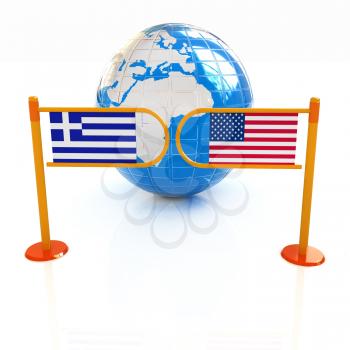 Three-dimensional image of the turnstile and flags of USA and Greece on a white background 