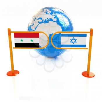 Three-dimensional image of the turnstile and flags of Israel and Syria on a white background 