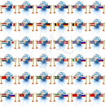 Set of three-dimensional image of the flags of world on a white background 