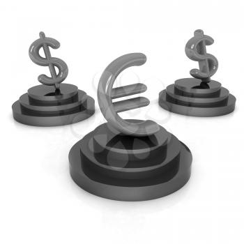 icon euro and dollar signs on podiums on a white background 