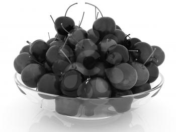 Sweet cherries on a plate on a white background