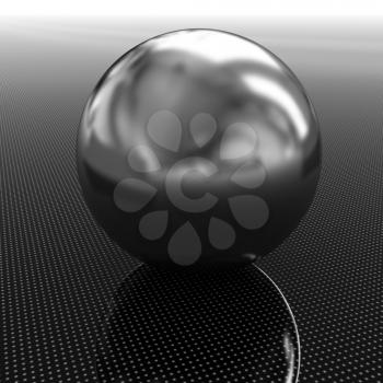 Gold ball on light path to infinity. 3d render 