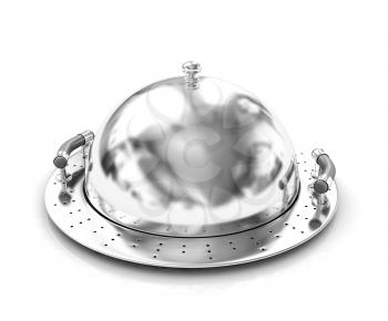 Chrome restaurant cloche on a white background