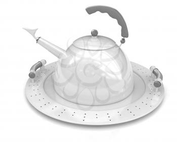 Teapot on a platter on a white background