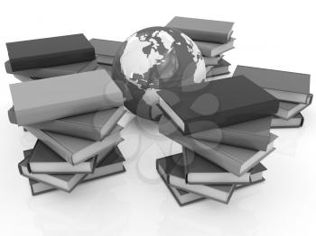 Colorful books and earth on a white background