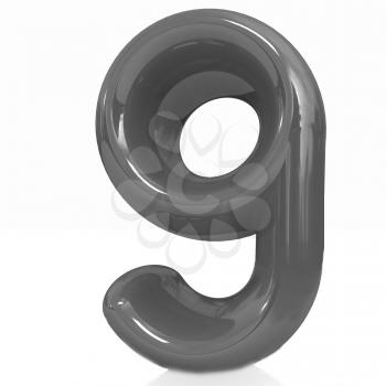 Number 9- nine on white background. 