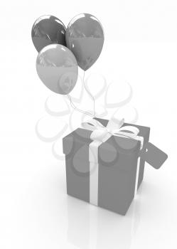 Gift box with balloon for summer on a white background