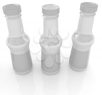 Plastic milk products bottles set on a white background