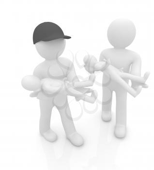 3d man with child. 3d render on a white background