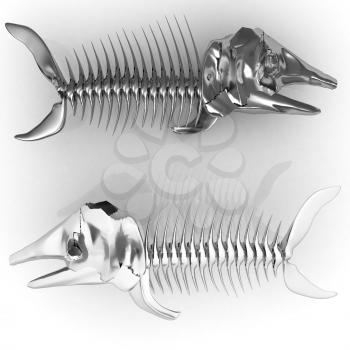 3d metall illustration of fish skeleton on a white background