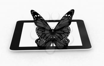 butterflies on a phone on a white background